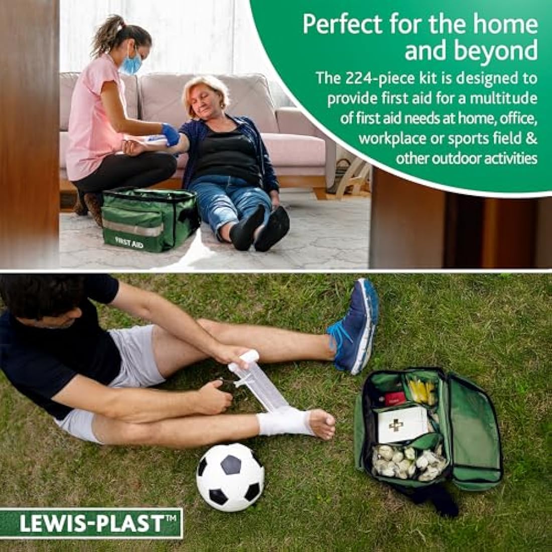 LEWIS-PLAST 224 Pieces All Purpose Large First Aid Kit Haversack - Compact Design for Convenient Storage, Ideal for Home, Office and Sports - Home Medical Kit - Complete First Aid Kit