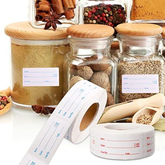 2 Rolls 1000 Pieces Removable Food Stickers, 1 x 2 Inch Food Freezer Lables Reminder Food Storage Labels Prep Canning Labels for Jars, Pantry and Meal Containers (Red, Blue)