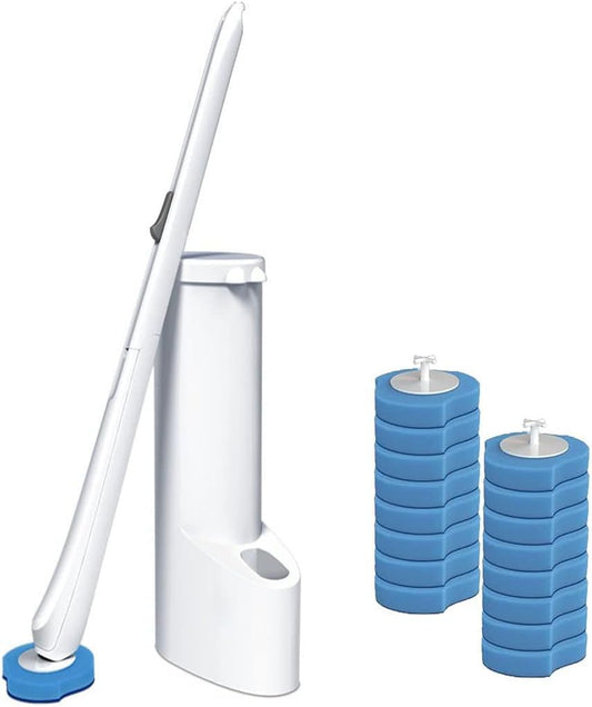 Disposable replaceable toilet brush kit, disposable toilet brush with bracket, toilet system cleaner toilet stick refill kit, with 16 replaceable