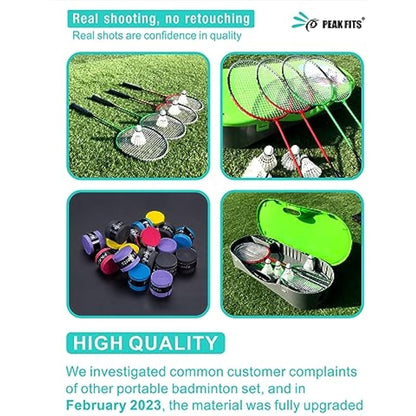 Peak Fits Portable Badminton Net Set,Folding Volleyball Badminton Net,4 Professional Graphite Badminton Racket,8 Racket Grip Tape,4 Shuttlecocks,Family Game,Kids Gift,Backyard Sports