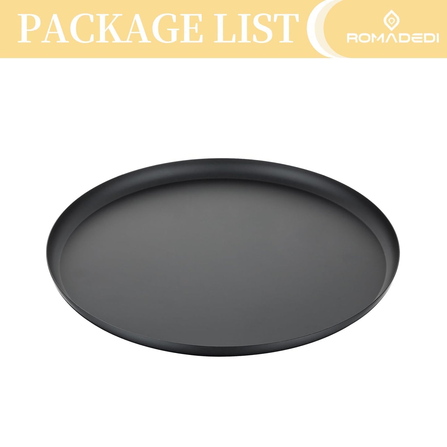 Romadedi Round Decorative Black Tray - Metal Candle Trays for Coffee Table Decor Candle Holders Plate for Centerpiece Kitchen Counter Perfume Organiser Display Home Decorations, 28cm
