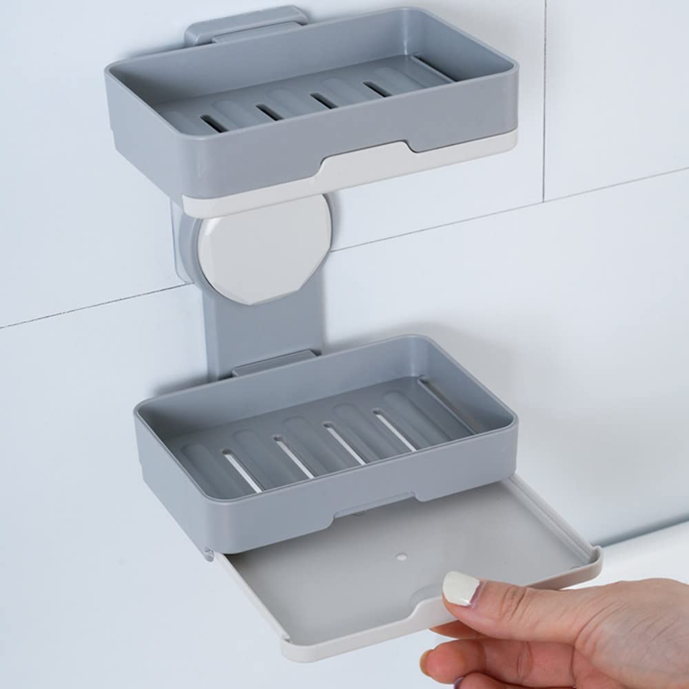 Soap Holder, PEFWO Strong Adhesive Double Layer Soap Dish, Removable Drill-Free Shower Soap Holder for Shower, Bathroom, Bathtub, Kitchen (White)