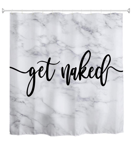 goodbath Marble Shower Curtain, Get Naked Waterproof Anti Mould Fabric Shower Curtains for Bathroom, 180 x 180cm, White Black