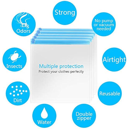 10Pack Travel Space Saver Bags (4 x S, 3 x L, 3 xL), Reusable KFYM Vacuum Travel Storage Bag, Saves 75% of Storage Space, Roll-Up Compression, No Need For Vacuum Machine Or Pump