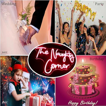 QiaoFei LED "The Naughty Corner" Neon Sign Word/Letters USB Powered Neon Lights for Girls Room Home Bar Art Wall Decor Party Window Living Room Decor Birthday Christmas' Gift(Red)