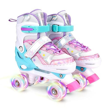 Runcinds Toddler Roller Skates for Girls Kids Boys, 4 Size Adjustable with Light Up Wheels