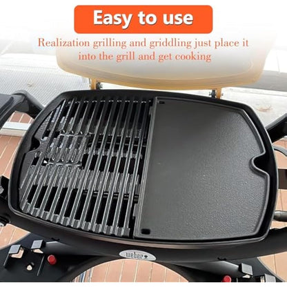 GFTIME 6558 32 x 21.8cm Cast Iron Grill Griddle for Weber Q100, Q120, Q140, Q1000, Q1200, Q1400, Baby Q Series Grills, Cooking Grillplate Accessories for Weber Q100/1000 Series Gas Grills, 1 Piece