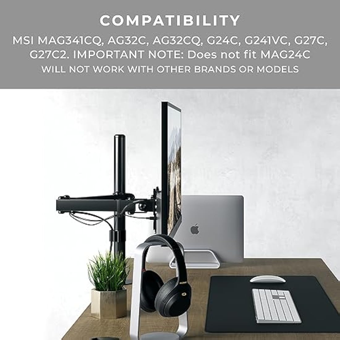 HumanCentric VESA Mount Adapter Compatible with MSI Optix MAG341CQ, AG32C, AG32CQ, G24C, G27C, G27C2 Monitors, Does Not Fit MAG24C, For 75x755 and 100x100mm Patterns