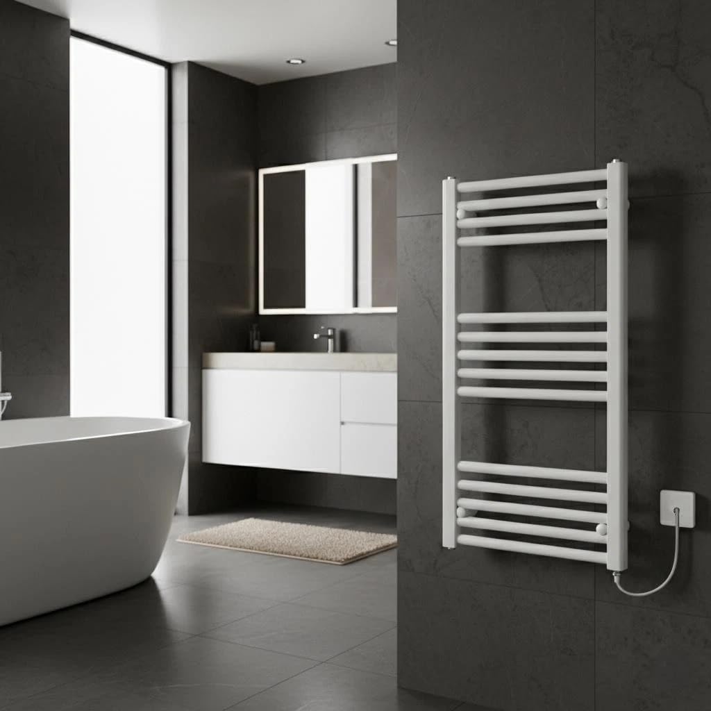 Greened House White Electric Heated Towel Rail Straight 300mm W x 800mm H