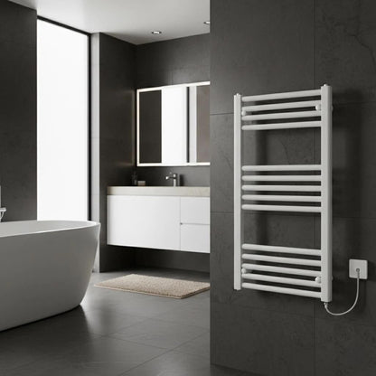 Greened House White Electric Heated Towel Rail Straight 300mm W x 800mm H