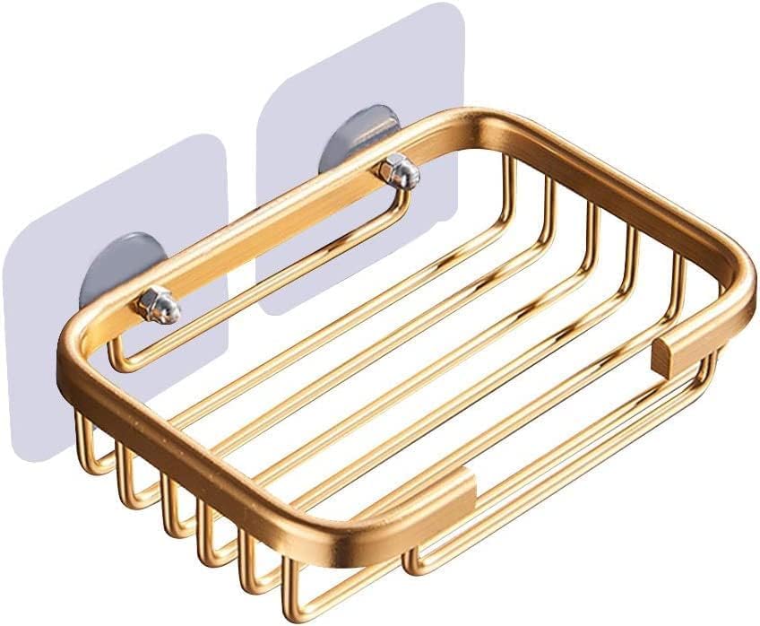 Gold Soap Dish for Shower Creative Hanging Drain Rack,Self Adhesive Soap Dish Holder,Soap Holder Soaps Dishs Storage Rack,Damage Free Hanging
