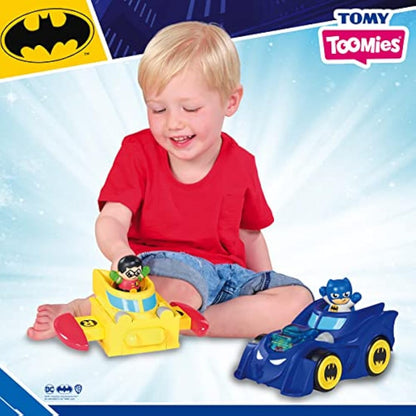 Toomies DC Comics BATMAN E73262 3 in 1 Batmobile from Vehicle Transforms into Mini Batmobile and Jet – Engine Popping Effect – Flywheel Drive Push Along – From 12 Months
