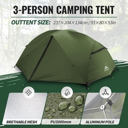 Forceatt Camping Tent,2-3 Man Tent for Outdoor PU3000mm Waterproof Tent Lightweight & Portable easy set up for Hiking Backping Eurohike