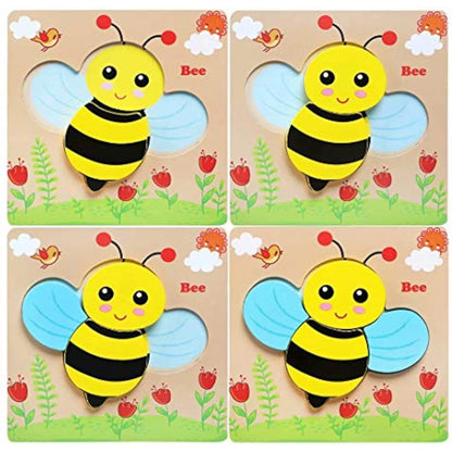 Afufu Wooden Jigsaw Puzzles for Toddlers 1 2 3 Years Old, Boys &Girls Educational Montessori Learning Toys Gift with 4 Animals Patterns, Bright Vibrant Color Shapes of Animal