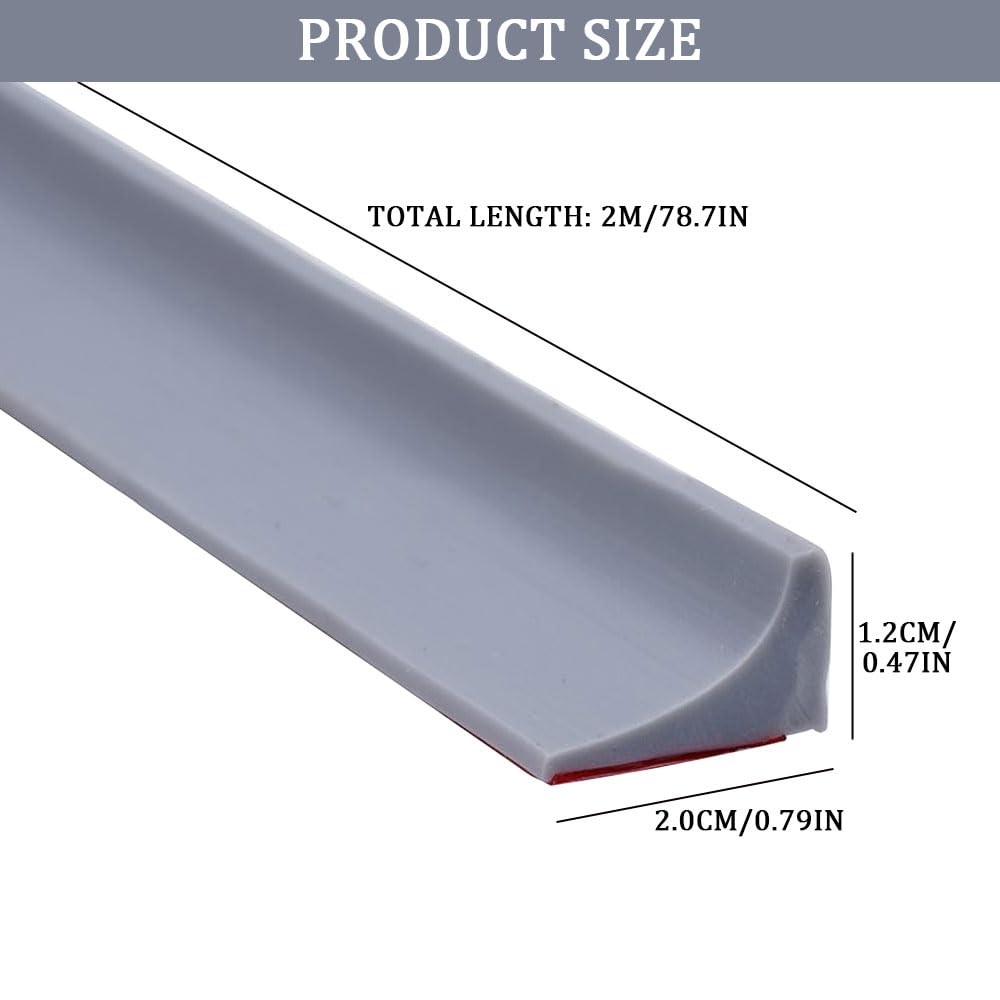 Azlanway Splash Protection Strip Shower Self-Adhesive 2 m Walk-in Shower Floor Water Barrier, Water Stopper Strip for Wet and Dry Separation