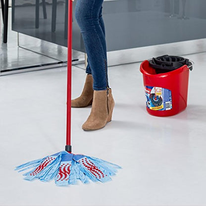 Vileda SuperMocio 3 Action XL Mop and Bucket Set with Extra Refill, Blue,Red
