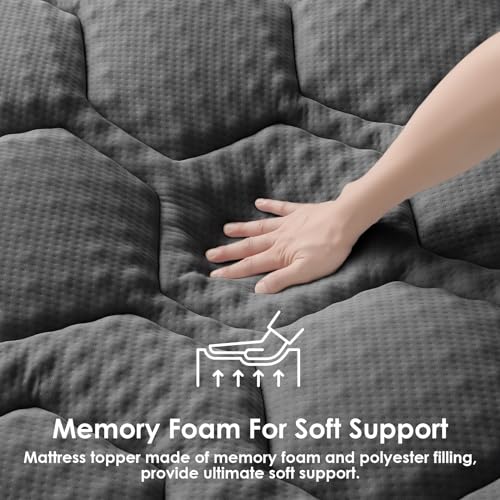 EHEYCIGA Memory Foam Mattress Topper Kingsize Bed, Gel Mattress Pad with Extra Deep Pocket, Breathable Mattress Cover, 180x200x3cm, Dark Grey
