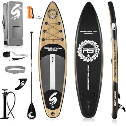 SereneLife Inflatable Stand Up Paddle Board, SUP Board- Paddleboards for Adults & Youth, Surfing Board Kit, 0.63cm Thick Standup Paddleboarding, Non-Slip Deck, Wide Stance, Surf Control w/Backpack