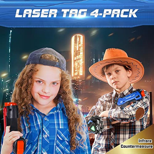 VATOS Laser Tag Guns Set,Infrared Mini Laser Tag for Kids with Badges 4 Pack,Laser Tag Game 4 Players Indoor Outdoor,Laser Tag Blaster,Group Activity Fun Toy for Kids Age 4 5 6 7 Boys Girls
