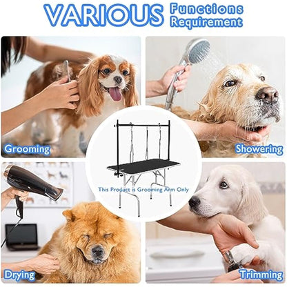 LEIBOU Dog Grooming Arm H-Shape Pet Dog Grooming Table Arm with 3 Noose and Clamp for Dogs and Cats Heavy Duty Aluminum Alloy Frame with 35.4” Adjustable Height and 36.2” ~ 50” Adjustable Width