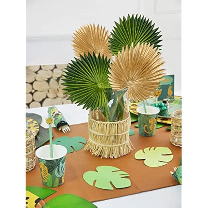Briful 2 Packs Green Palm Leaf Artificial Leaves Stems, Fake Plants 6 PCS Palm Leaves Stems Artificial Plants Indoor for Home Decor, Cake Arrangements, Table Centerpieces
