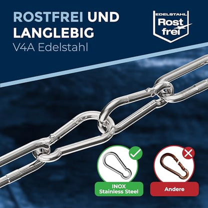 50 Pieces 4-mm Stainless Steel snap Hook Without Thimble Made of V4A Robust Shape Without Eye Breaking Load 590 kg snap-on Hooks fire Brigade Carabiner 316 4x40-mm