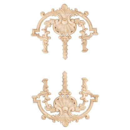 2 Pack Decorative Wood Carved Appliques Onlays, 24 x 20cm Unpainted Solid Wood Carving Decal for Furniture Cabinet Door Center Bed Mirror Dressers