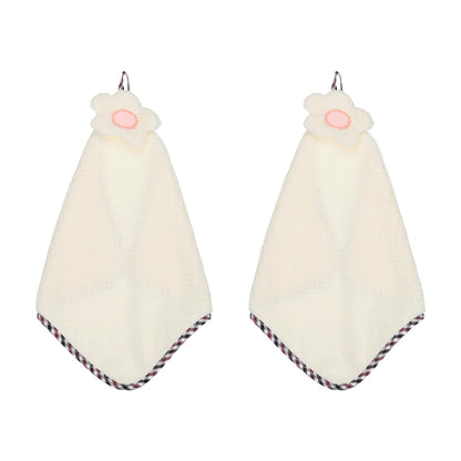 sourcing map 2Pcs Hand Towel, Soft Coral Fleece Hand Towels with Hanging Loop Decorative Flower Pattern Quick-Drying and Washable for Home Bathroom