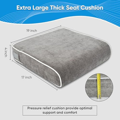 Justsafe 10cm Thick Extra Large Memory Foam Seat Cushion - XL Orthopaedic Ergonomic Office Chair Cushion for Back, Sciatica & Tailbone Pain Relief - Non-Slip Support Car, Desk & Wheelchair Cushion