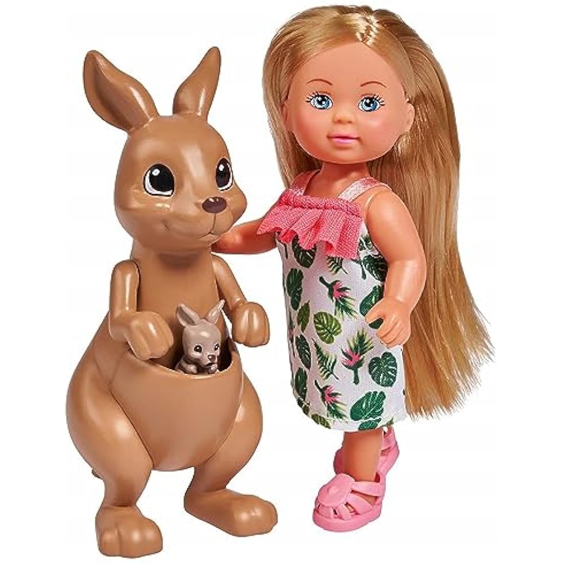 Simba Steffi Love Kangaroo 105733513 Doll in a Cute Dress with Kangaroo, Mother and Baby, with Cute Function, Try-me, 12 cm, for Children from 3 Years