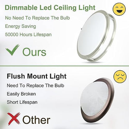 DINGLILIGHTING 30W LED Ceiling Light Fixture, 13 in Flush Mount Ceiling Lights, Brushed Nickel Round Lamp for Living Room, Bedroom, Kitchen, Hallway,3000-6000K 5 Color Adjustable, Super Bright