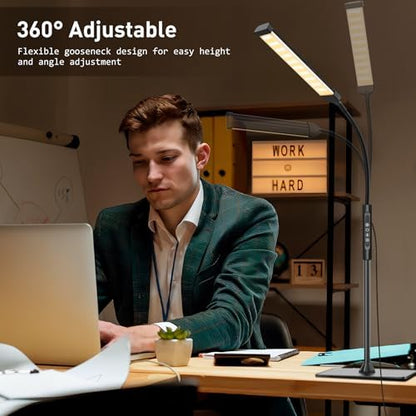 Mojimdo LED Floor Lamp with Remote, Touch Control Bright Floor Lamps, Dimmable 3 Color Modes&10 Brightness Standing Lamp, Gooseneck Reading Lamp for Living Room Bedroom Office-USB Adapter Included