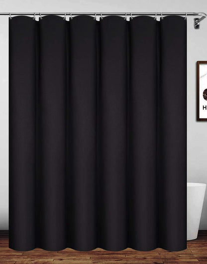 Homehold Waterproof Polyester Shower Curtain With Hooks, 180 x 180cm Black Bath Curtain