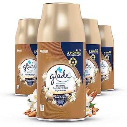 Glade Automatic Air Freshener Refills, Room Spray & Odour Eliminator, Sandalwood & Jasmine, Pack of 4 (4 x 269 ml)