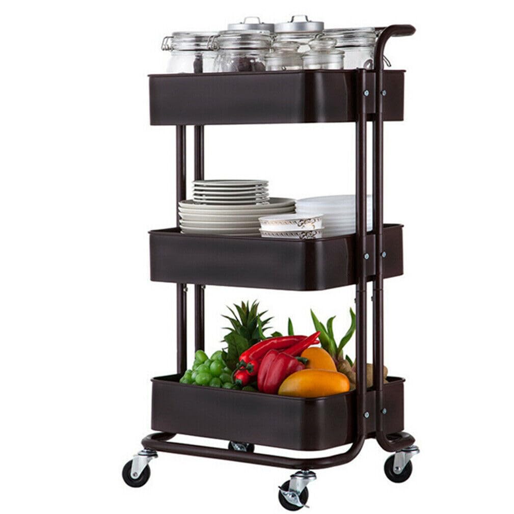 Multibao 3 Tier Storage Trolley on Wheels Cart Kitchen Utility Rolling Rack Tray Shelf for Kitchen Bathroom Laundry and Office (Black)