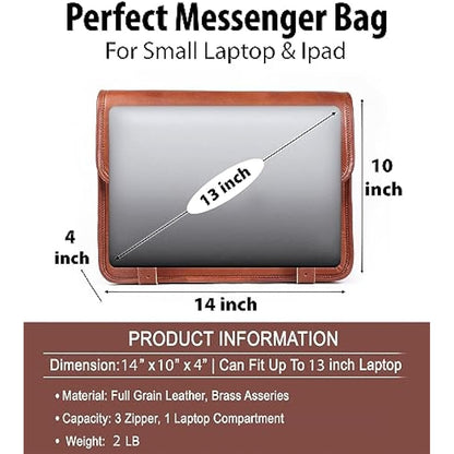 ALASKA EXPORTS Laptop Messenger Bags With Adjustable Strap Vintage Leather Computer Bag | Office Satchel | Business Satchels | Shoulder Bags (14 X 10 X 4 INCH )