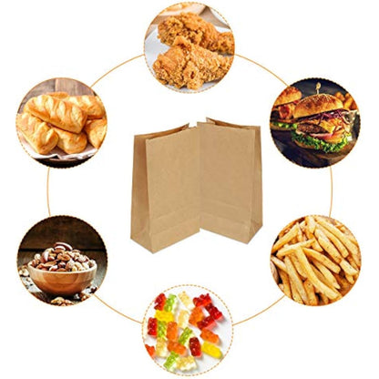 Gaoyong 100 Pieces Brown Paper Bags ,Gift Bags with 100% Pure Kraft Paper for Grocery, Snack, Lunch, Birthday, Xmas Party Supplier and Wedding