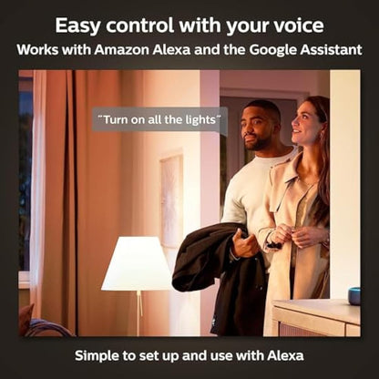 Philips Hue White Smart Bulb LED 4 Pack [E27 Edison Screw] - 800 Lumens (60W Equivalent). Works with Alexa, Google Assistant and Apple Homekit