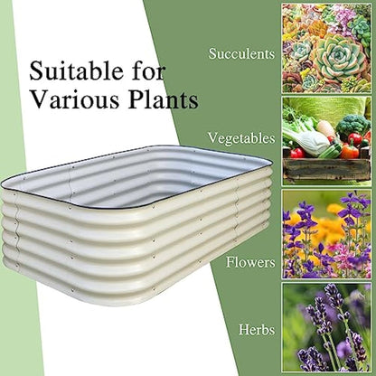 Byhagern Raised Garden Beds Outdoor, Anti-Rust Coating Planter Box with Safety Edging, Raised Garden Beds for Vegetables, Flowers, Herbs (Beige)……