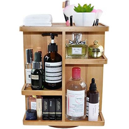 Spiretro Rotating Cosmetic Modular Organizer, Multi-Function Storage, 360 degree Carousel for Makeup, Toiletries, Vanity, Desk, Countertop, Bedroom, Closet, Solid Natural Wood with Acacia Brown