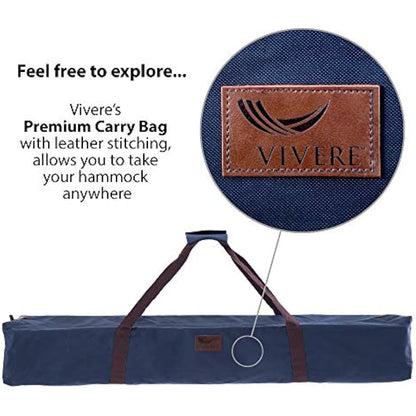 Vivere UHSDO8-34 Double Cotton Hammock with Space-Saving Steel Stand Including Carrying Bag, Blue Lagoon