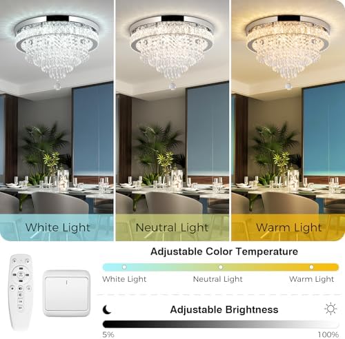 RHEAFON Dimmable Chandelier Crystal Ceiling Light with Remote Crystal Chandeliers Modern Chandelier Ceiling Light for Living Room Bedroom Hallway Home Studio