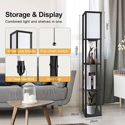 OUTON Floor Lamp Shelf with Remote Control, Dimmable & 4 Colour Temperature Adjustable, 1H Timer, LED Floor Lamp with 2 USB Ports, Floor Lamps with Lampshade for Living Room, Bedroom, Office(Black)