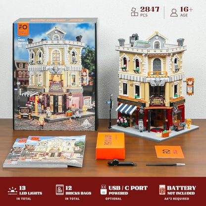Funwhole Antique-Store Lighting Building-Bricks Set - City Town Life Corner Shop LED Light Construction Building Model Set 2847 Pcs for Adults and Teen