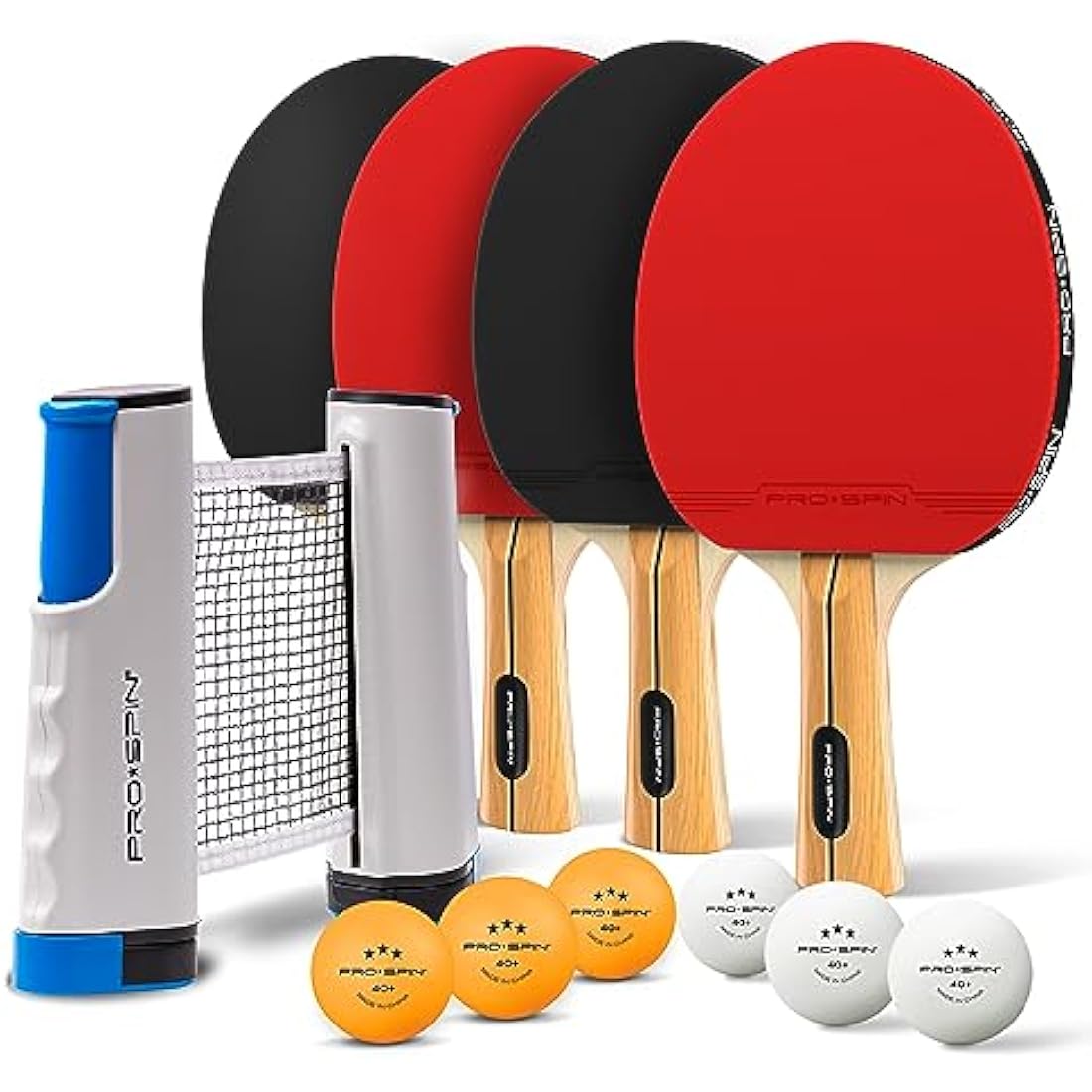 PRO SPIN Portable Table Tennis Set | Premium All-in-One Kit with Retractable Table Tennis Net for Any Table, Bats, 3-Star Ping Pong Balls & Storage Case | Great Gift & Indoor/Outdoor Game