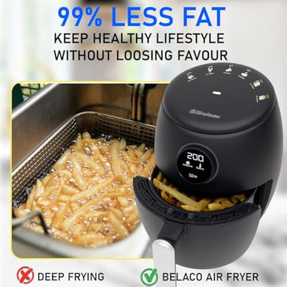 Belaco Air Fryer, 2L Digital Display, Rapid Air Circulation, Air Fryers, 60 Min Timer, Adjustable Temperature, Dishwasher Safe Basket BEL-AF-02