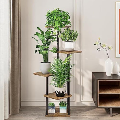 5-Tier Hölzern Blumenregal Pflanzenregal, VASZOLA Mehrstöckig Blumenständer Pflanzenständer Blumenbank Blumentreppe Pflanzentreppe Standregal für Innen Außen Garten Balkon Deko(Schwarz)