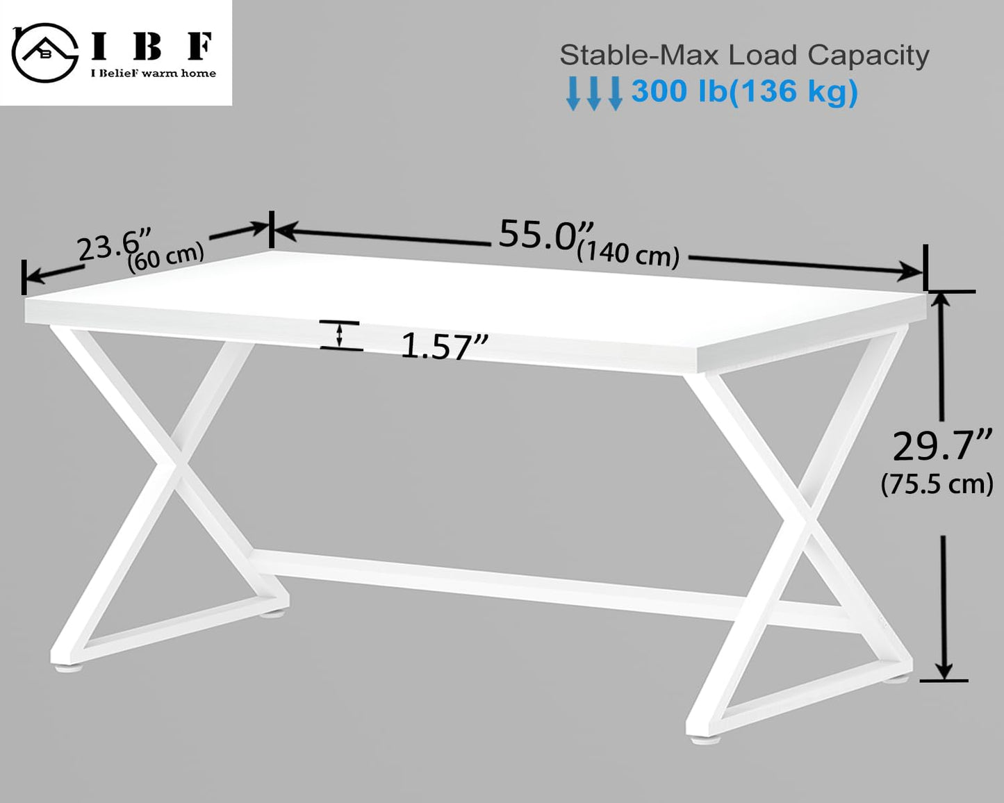 IBF White Computer Desk, Modern Home Office Desk for Writing Work Study, Simple Wooden Metal Pc Gaming Desk in Bedroom