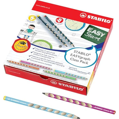 STABILO EASYgraph - Ergonomic Graphite Pencil - 8 x Left-Handed and 40 x Right-Handed - Classpack of 48 - Assorted Colours - Degree HB