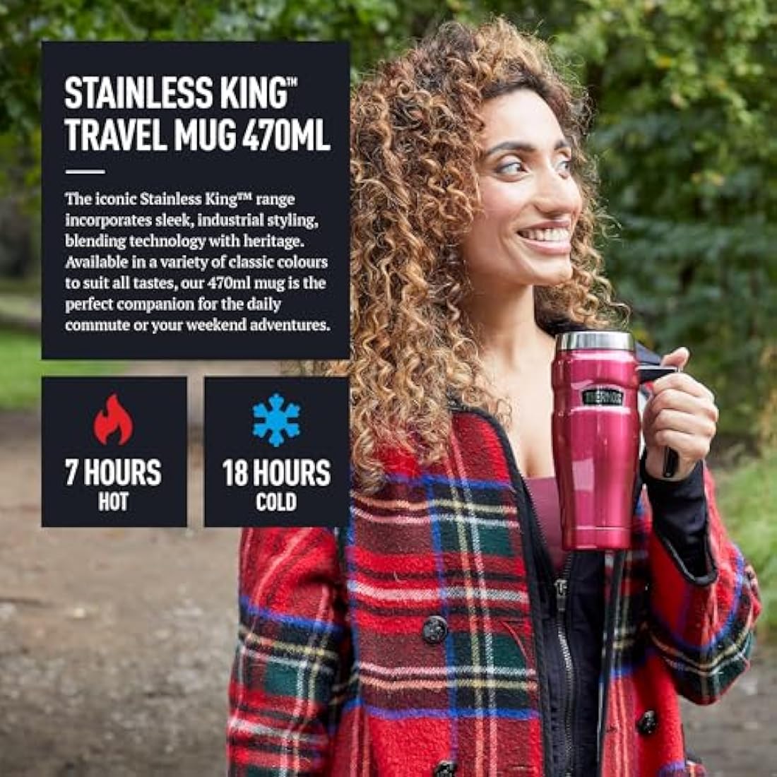 Thermos Stainless King Midnight Blue Travel Mug (470ml), Reusable Insulated Stainless Steel Coffee Cup for Hot or Cold Drinks, Vacuum Sealed Water Flask with a Leak-Proof Lid, 7hr Hot/18hr